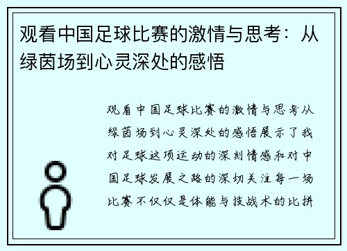 观看中国足球比赛的激情与思考：从绿茵场到心灵深处的感悟